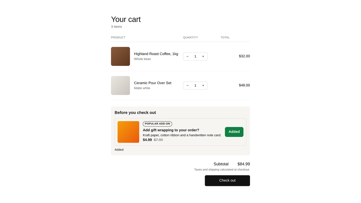 Cart Bump, the add-on added to the cart as its own line item