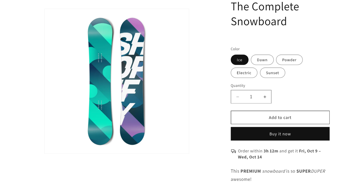 Doorday, delivery date and order-by countdown on a product page