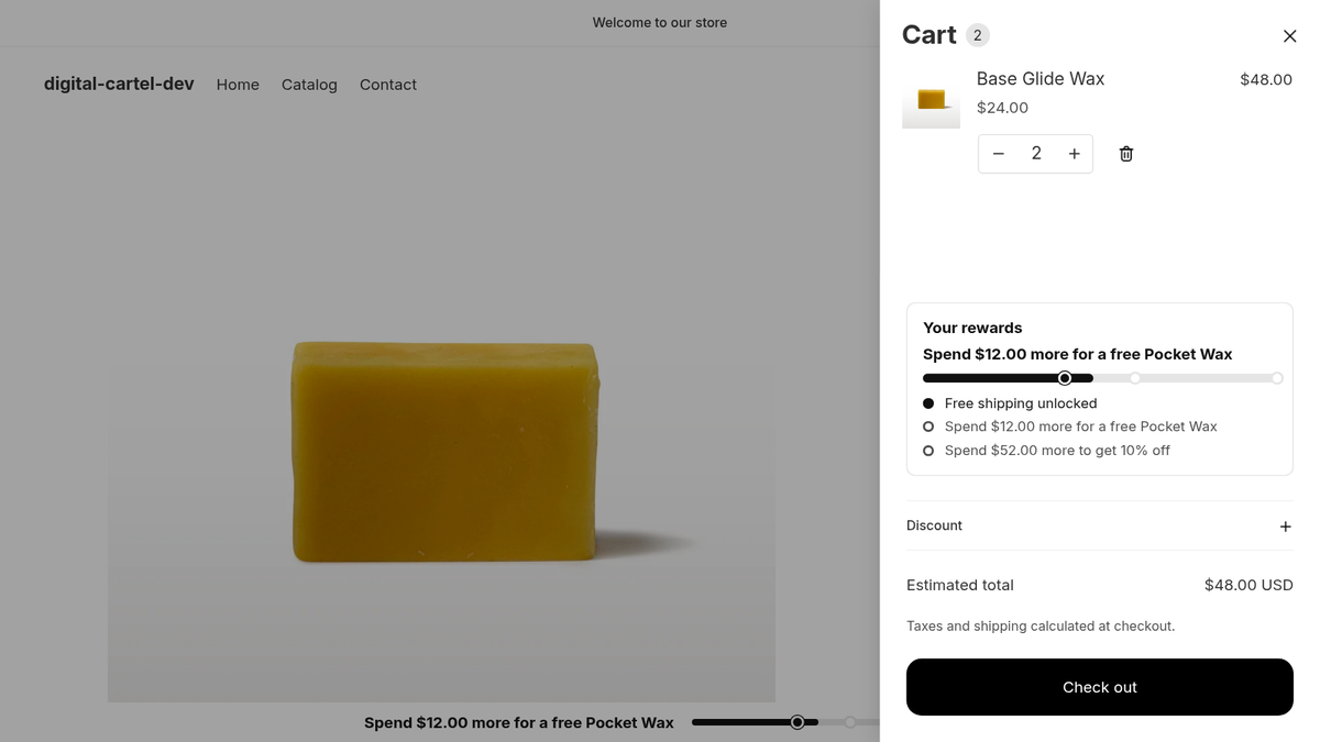 Goalpost, the rewards card in the cart drawer